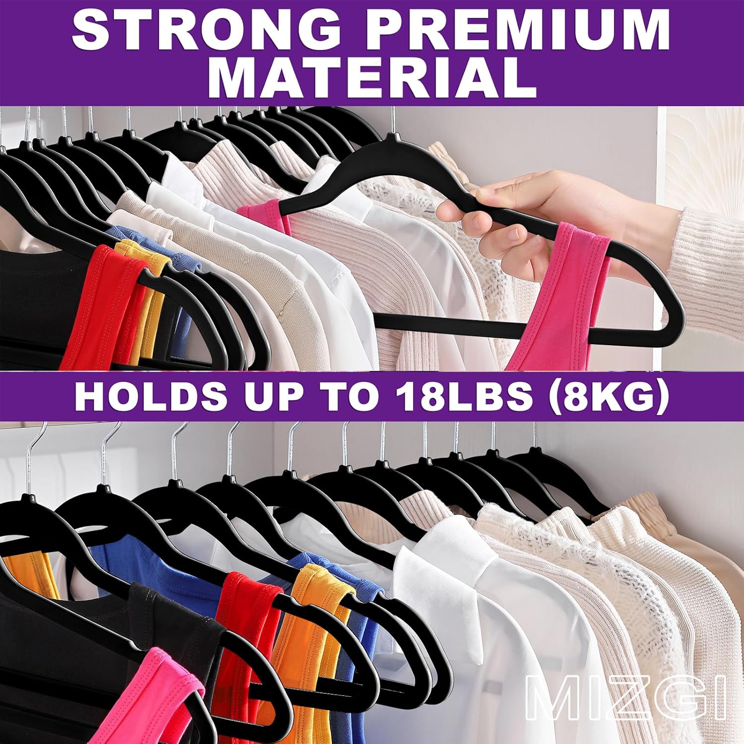 Hangers 50 Pack - Non-Velvet Black Plastic Hangers for Clothes -Heavy Duty Slim Coat Hanger -Space-Saving Closet Hangers with Chrome Hook,Non-Flocked Hangers for Dresses Coats Shirts Jackets