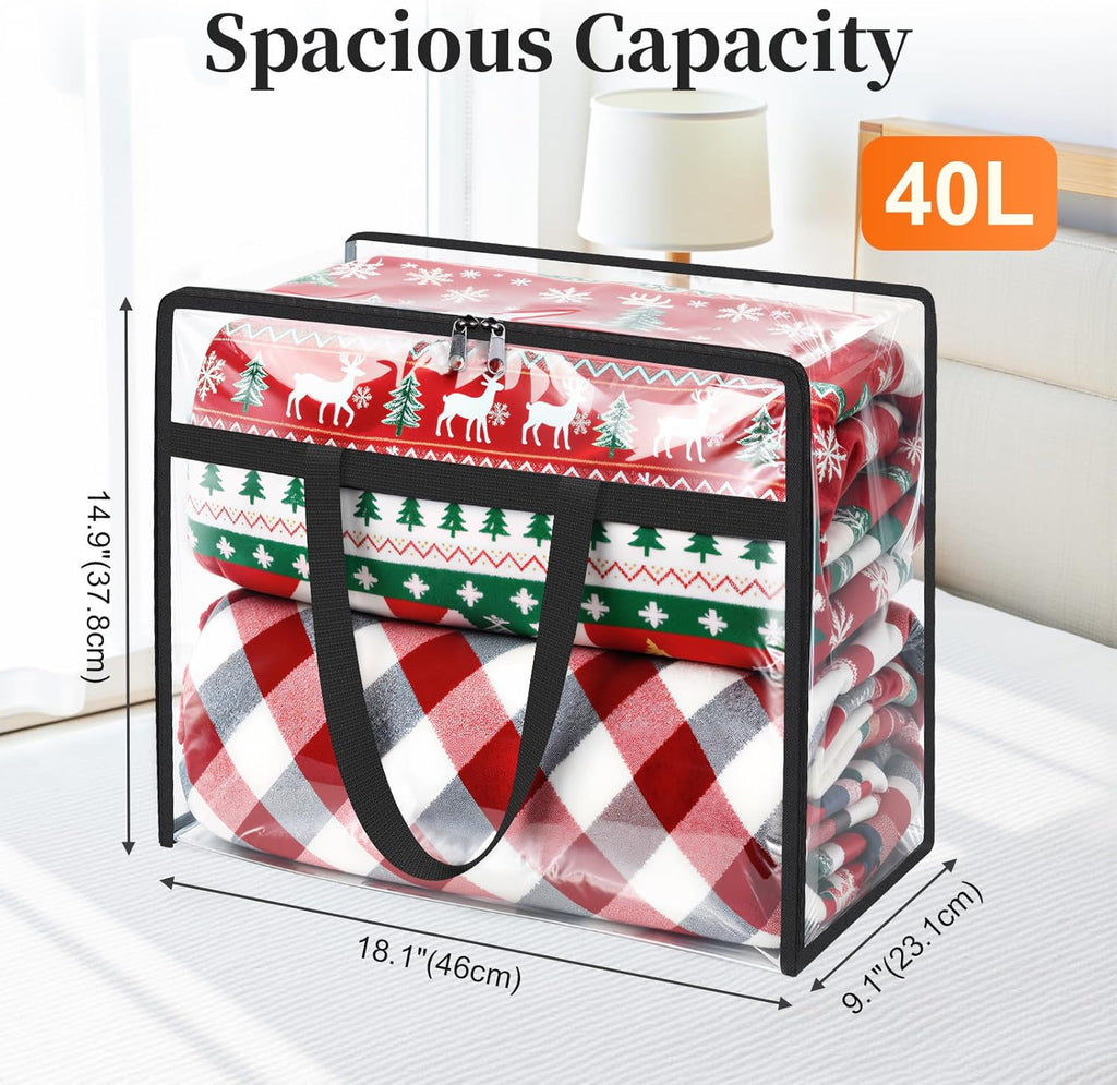 4 Pack Storage Bags, Clear Under Bed Storage and Closet Organizers Containers, 40L Foldable Moving & Packing Bags with Zippers for Comforter, Bedding, Duvet, Blanket & Toy Storage