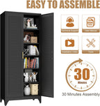 75" Tall Kitchen Storage Cabinets with 5 Adjustable Shelves, Black | Metal Storage Cabinet, Pantry with Louvered Doors, Large Cupboard, Locker for Kitchen, Office, School, Living Room, Dining