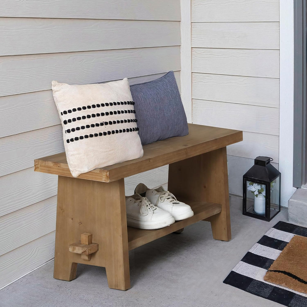 HOKYHOKY Wood Entryway Bench - 31.5" Farmhouse Small Storage Bench, Indo...