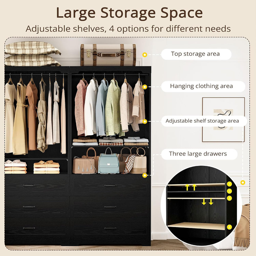 IRONCK Freestanding Closet System with Adjustable Shelves & 3 Drawers | M...