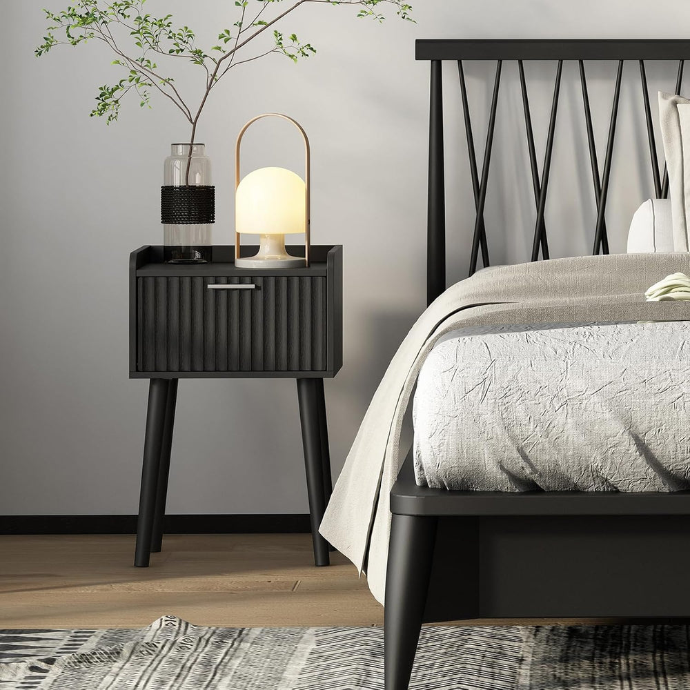 LAATOOREE Nightstand Set of 2, Small Bed Side Table with Fluted Door, End Tab...