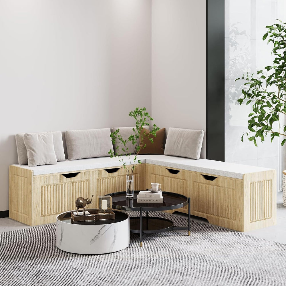 L Shaped Corner Storage Bench with Cushion, Kitchen Breakfast Nook Bench with...