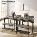 NAFORT Kitchen Table Set for 4, Industrial Dining Table with 2 Chairs & Storage Bench, Rustic Wood & Metal 4-Piece Dining Set for Small Space, Apartment, Kitchen & Dining Room
