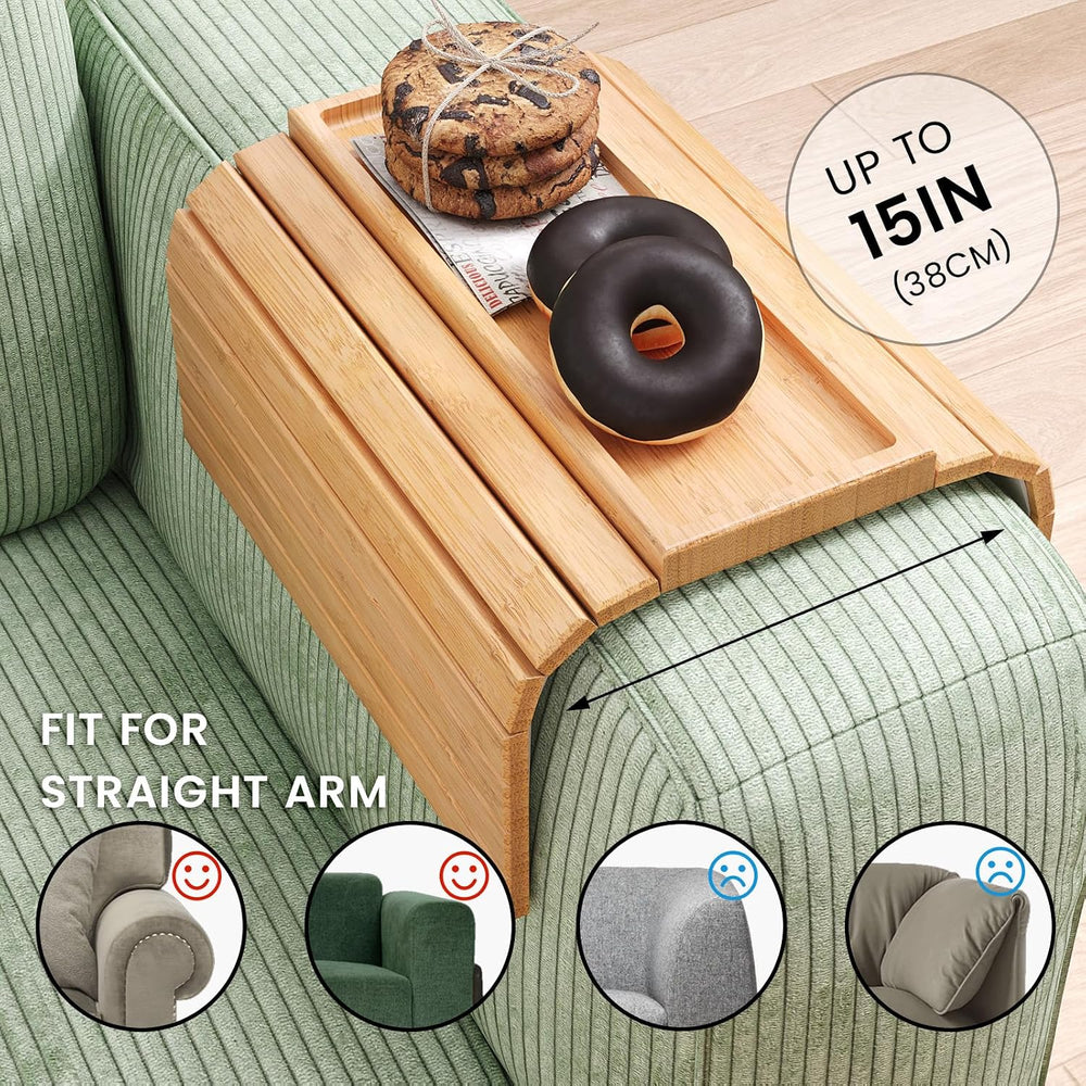 2 Pack Sofa Arm Tray,Bamboo Folding Couch Arm Tray,Sofa Armrest Tray with Ant...