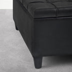 SIMPLIHOME Harrison Coffee Table Storage Ottoman - 36 inch Wide Upholstered Vegan Leather Square Ottoman in Distressed Graphite Black, Transitional Ottoman for Living Room with Split Lift-Up Lid
