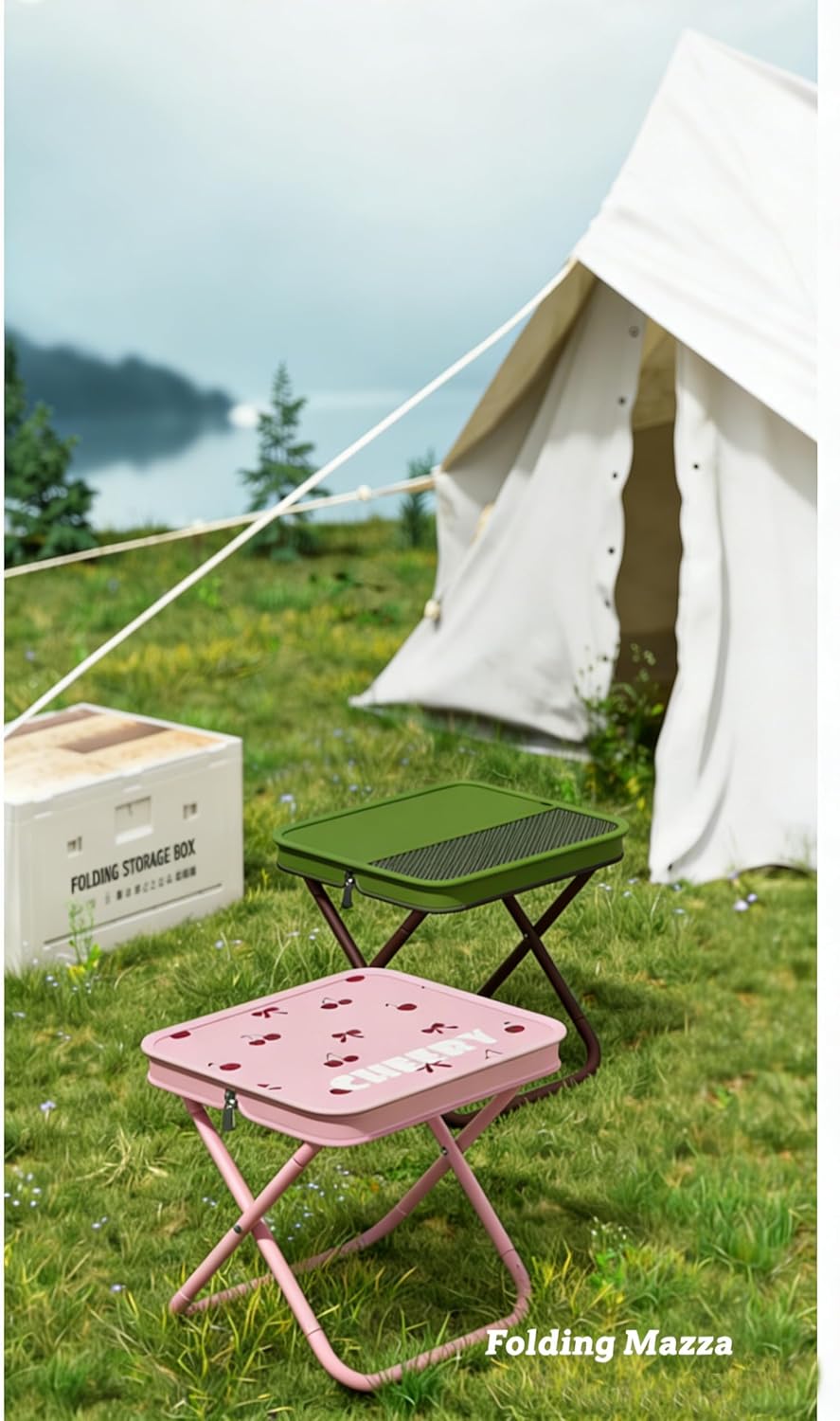Portable Foldable Camping Stool Chair - Ultralight Travel Stool with Storage ...