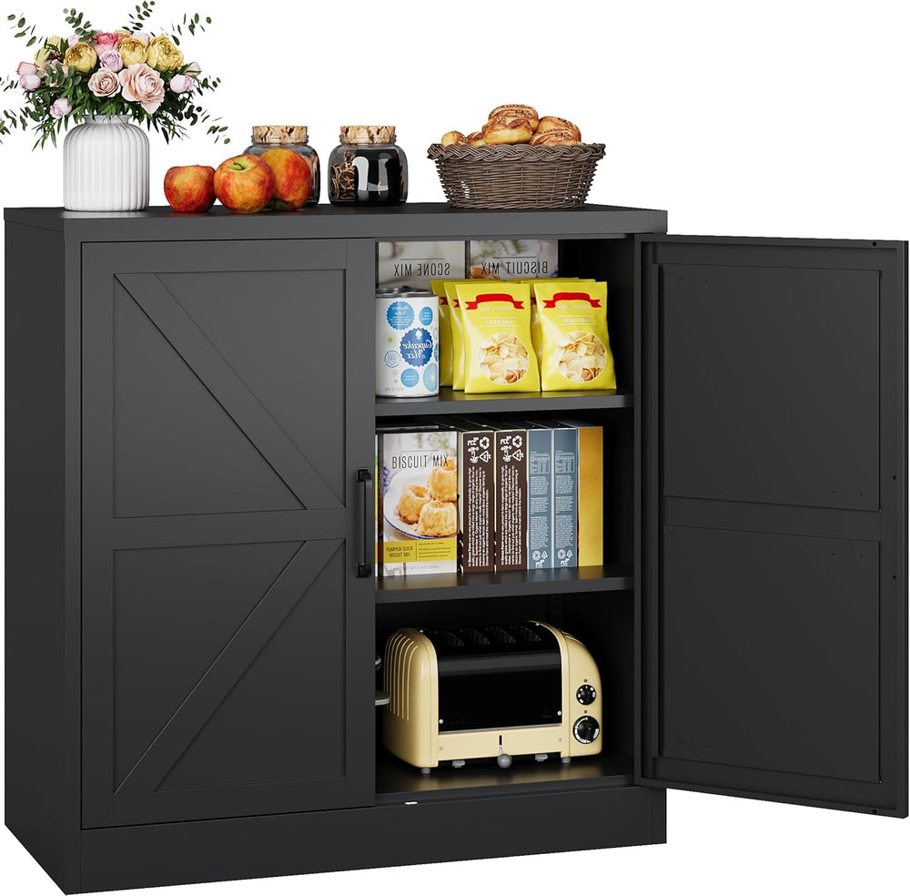 Black Storage Cabinet with Doors and Adjustable Shelves,36" Tall Farmhou...