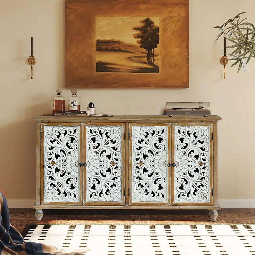 60" Vintage Buffet Cabinet - Accent Wood Sideboard, French Country Conso...
