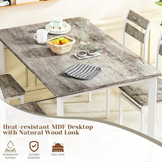 Recaceik Dining Table Set for 4 Wood Kitchen Table Chairs Set, 47 '' Farmhouse 5 Piece Dining Room Table Set, Space-Saving Dinette Set for Breakfast Nook, Apartment, Grey