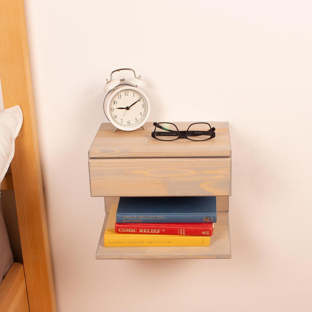 Floating Nightstand Side Accent or End Table with Storage Drawer, Wood Bedside Shelf, Handmade Floating Table, Nightstand Shelf (Istanbul)