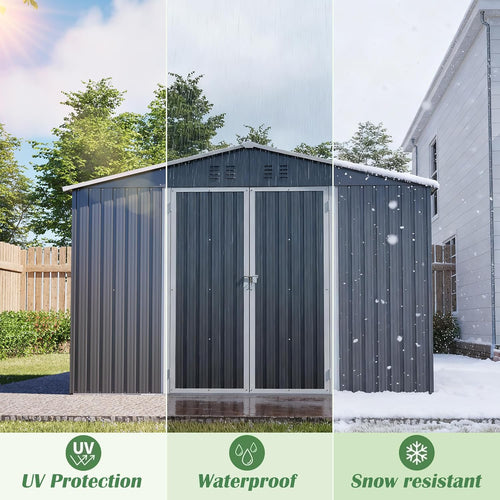 10 x 10 FT Outdoor Shed, Metal Storage Garden Shed with Lockable Door, Large Space Tool Shed for Backyard, Patio, Lawn