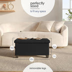 STORAGEBUD Storage Ottoman Bench with Bins, 30-in Storage Bench for Bedroom End of Bed, Folding Foot Rest Ottoman for Living Room Max 660lbs, Faux Leather Ottomans, Black
