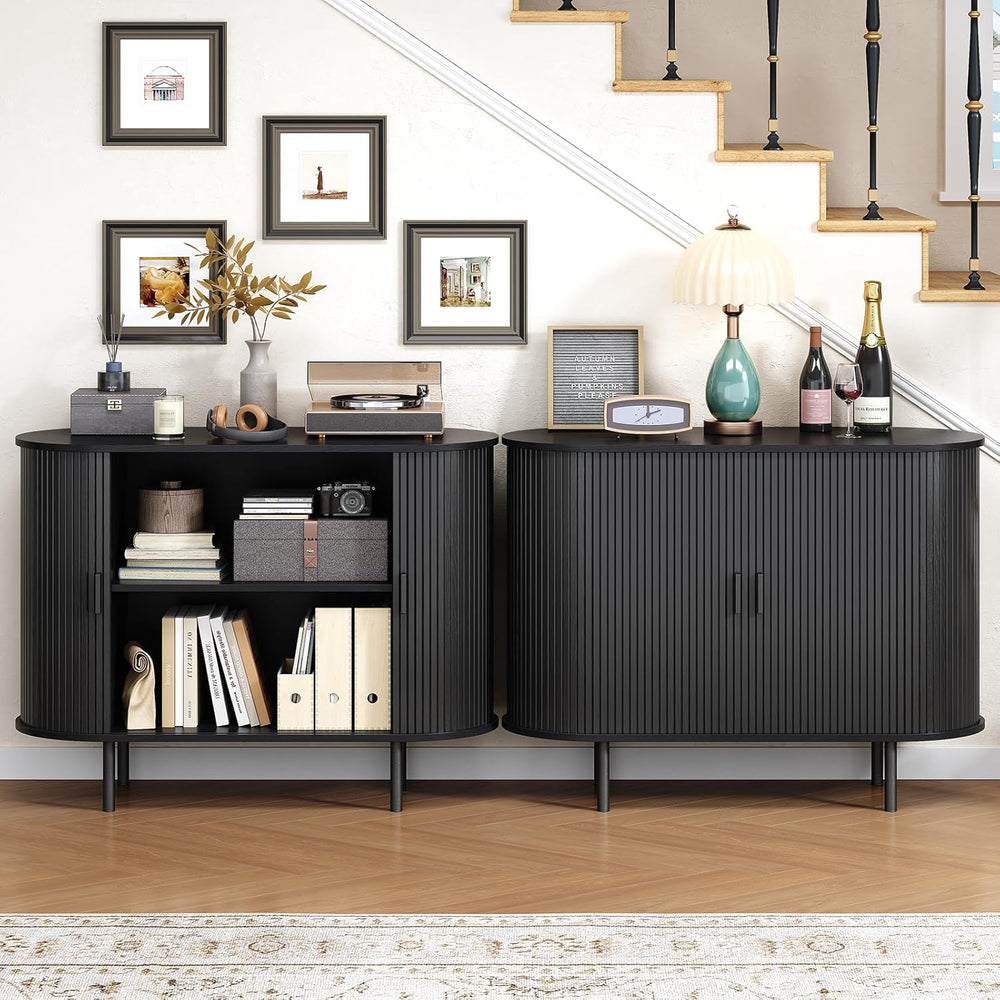 Buffet Cabinet with Storage, Fluted Sideboard Buffet with Sliding Door, Coffe...