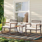 Verano Garden 3 Pieces Rocking Bistro Set, Conversation Bistro Set | Outdoor Chairs and Table Set, Wood Armrest, Soft Cushions, Small Porch Set, Balcony Set, Garden, Patio, Yard, Mix Brown