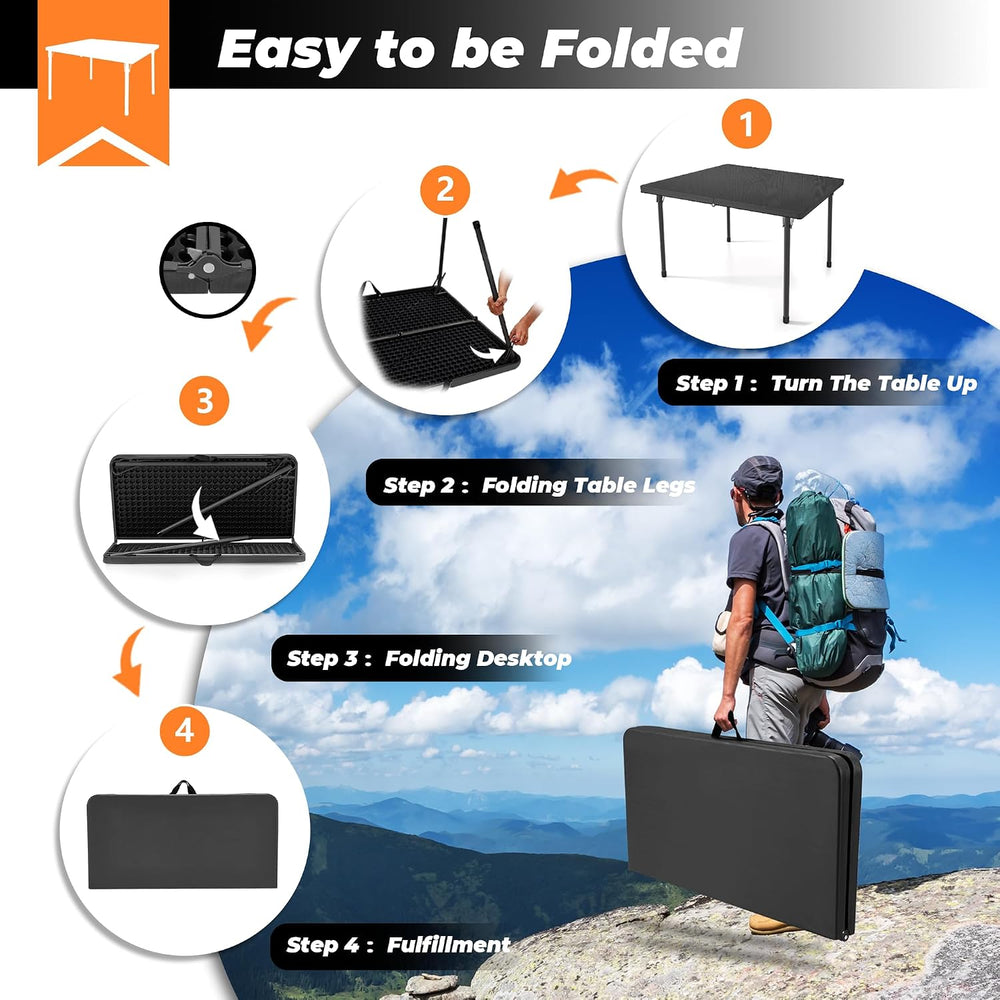 34" Folding Table, Portable Square Camping Card Table with Collapsible L...