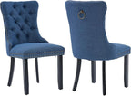 Modern Dining Chairs Set of 2, Tufted Upholstered Dining Chairs with Solid Wood Legs, Blue Linen Fabric Kitchen Chair, Sillas de Comedor, Comfy Kitchen Chair (Blue, Linen, 2Pcs)