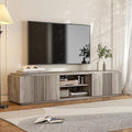 BELLEZE 70" Fluted TV Stand for TVs up to 75", Media Entertainment Center Console Table with Oversize Drawers and 2-Tier Open Shelves, Wood Storage Cabinet for Living Room, 15"D x 70"W x 16"H-(Gray)