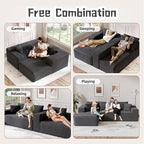 Cloud Sectional Couch, 104”L-Shape Oversized Sofa with Right Chaise Lounge, Modular Sleeper Couch with Pillows & Deep Seat, Rain Drop Velvet Fabric Compressed Sofa for Living Room, Dark Gray