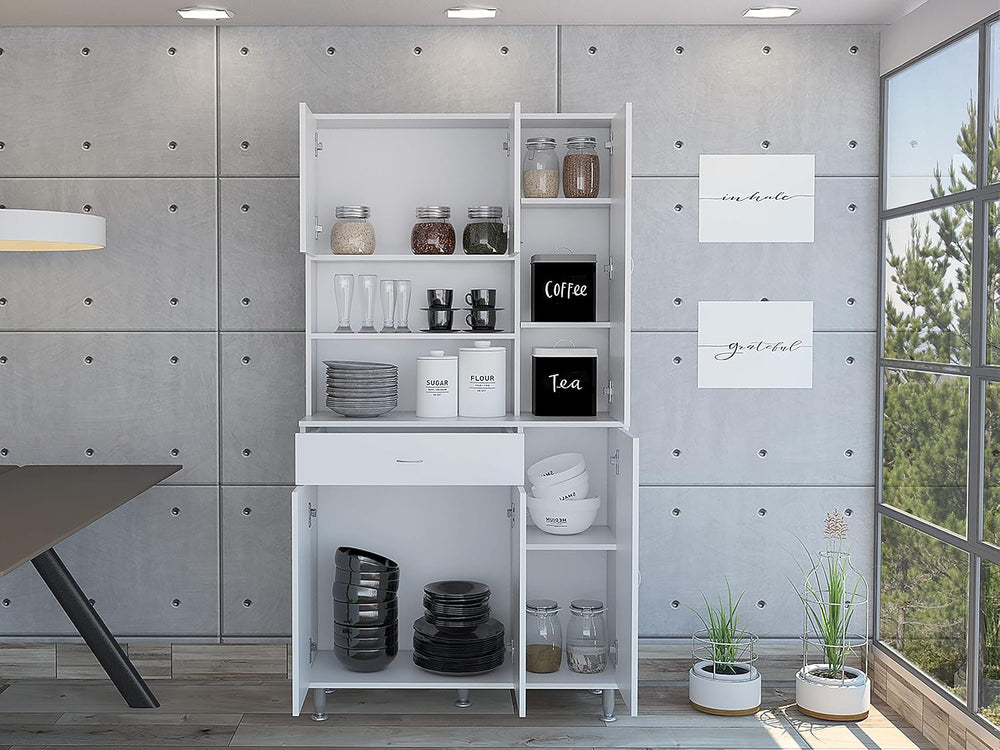 1 Shelf 1 Drawer Pantry Cabinet White