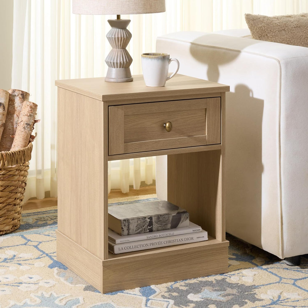 SAFAVIEH Home Collection – Shafa 1-Drawer 1-Shelf Side Table, Natural Finish ...