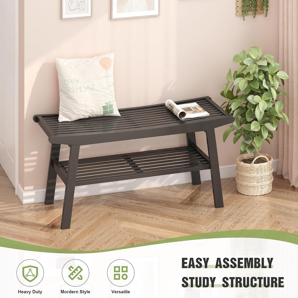 Bamboo Dining Bench Indoor Long Bench Sturdy & Comfortable Indoor Storage...