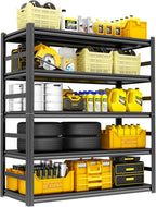 72''H Shelving Unit, 3020 Lbs Heavy-Duty Garage Storage Shelves, 5-Tier Adjustable Reinforced Shelves for Laundry Rooms, Basements, Kitchens&Outdoor（48''W*24''D*72''H）