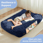 MAXYOYO Bean Bag Chair Bed for Kids, Convertible Bean Bag Floor Sofa Couch | Folds from Lazy Chair to Floor Bed, Machine Washable Corded Fabric, Stuffed Floor Sofa Couch for Boys and Girls, Navy