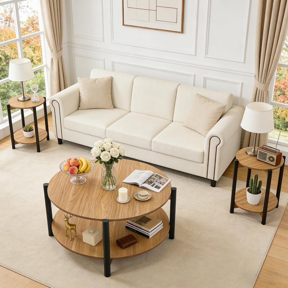 leovanni Coffee Table and End Table Sets, 34.4" Round Coffee Table with ...