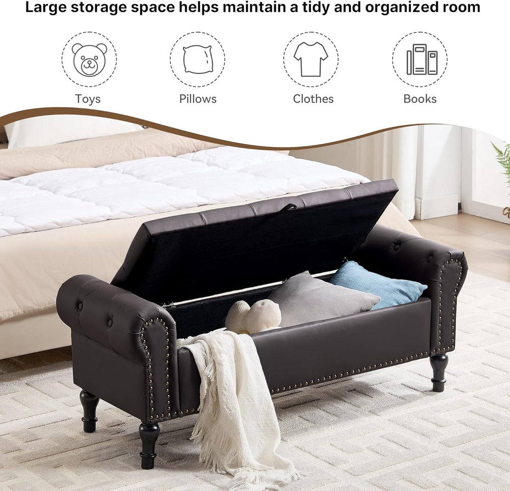 51" Storage Bench for Bedroom, Faux Leather End of Bed Bench, Queen Size...
