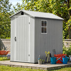 Greesum 4x6FT Plastic Outdoor Storage Shed with Floor, Resin Storaged Sheds with Lockable Door, All Weather Durable Tool Shed with Window and Vent, for Garden, Backyard, Patio, Light Gray