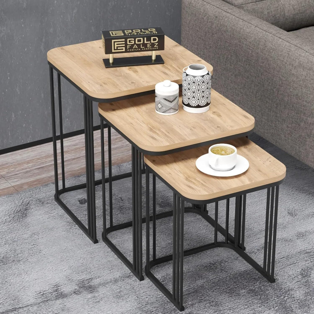 Square Wooden Nesting Tables Set, 3 Piece