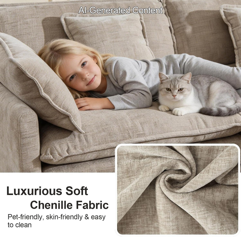 GNIXUU 76.7" Camel Small L Shaped Cloud Couch Loveseat Sofa with Ottoman...