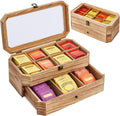 Tea Bag Organizer, Solid Wood 2 Layer Tea Box Organizer Storage, Christmas Gift Tea Bag Holder with Drawer Acrylic Window, Tea Organizer Caddy