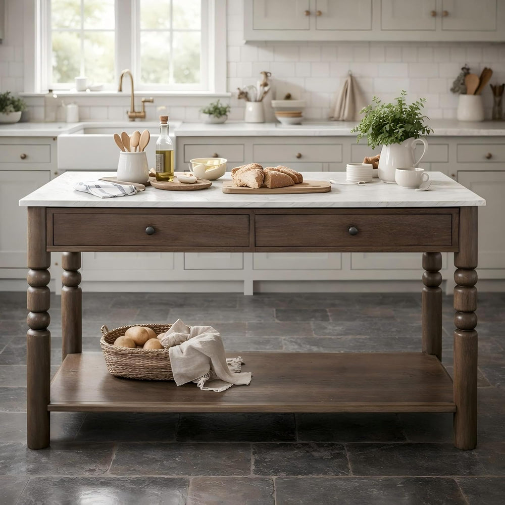 Merax Kitchen Island with Storage, 4 Drawers, Farmhouse Wood Island Table | K...