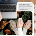 Vintage Butterfly Mushroom Mouse Pad – Large Extended Desk Mat 31.5 x 11.8 in– Dark Forest Aesthetic with Ferns & Fungi, Waterproof Surface, Non-Slip Rubber Base, Keyboard & Mouse Pad