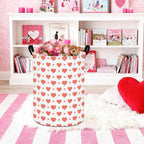 QUEENLALA Large Foldable Round Storage Basket Laundry Hamper, Pink Heart | 19.7"H x 15.15"D, waterproof & easy wipe. Folds flat to save space. Ideal for bedroom, bathroom, closet