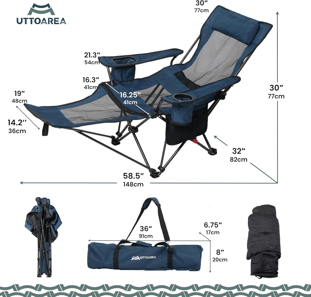 Portable Reclining Camping/Lounge Chair for Outdoor (1, Blue) | Soft Cushion,...