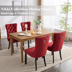 Velvet Dining Chairs Set of 6, Upholstered Dining Room Chairs with Back Ring Pull Trim and Solid Wood Legs,Tufted Wingback Kitchen Chairs for Dining Room,Kitchen(Wine Red)
