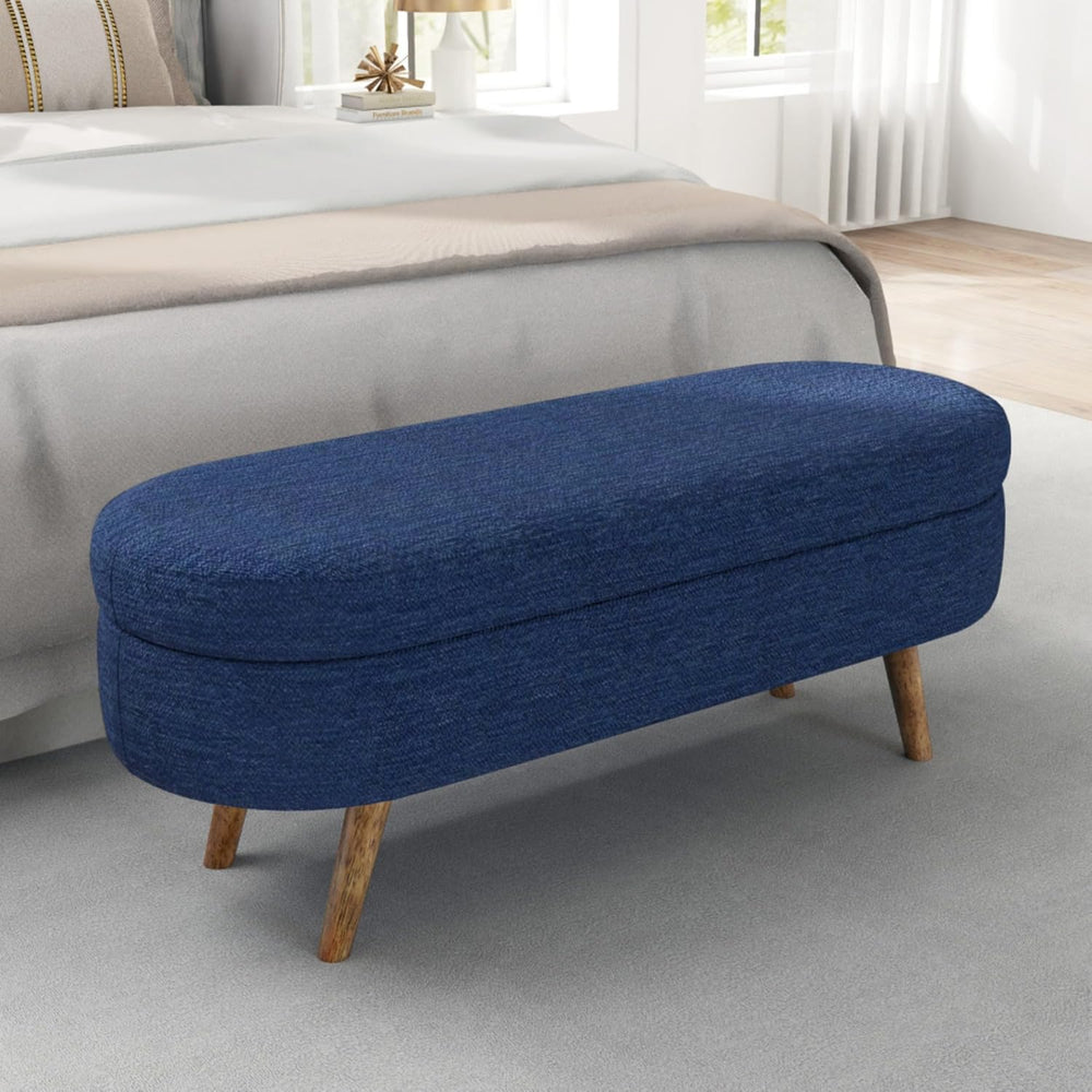 Oval Storage Ottoman Bench with Hidden Storage and Foam Padded Seat, Upholste...