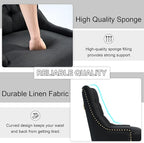 Modern Leisure Linen Dining Chairs Set of 6, Upholstered Dining Chair with Solid Wood Legs, Mid-Century Dining Room Chairs with Pull Ring and Tufted Backrest, Black