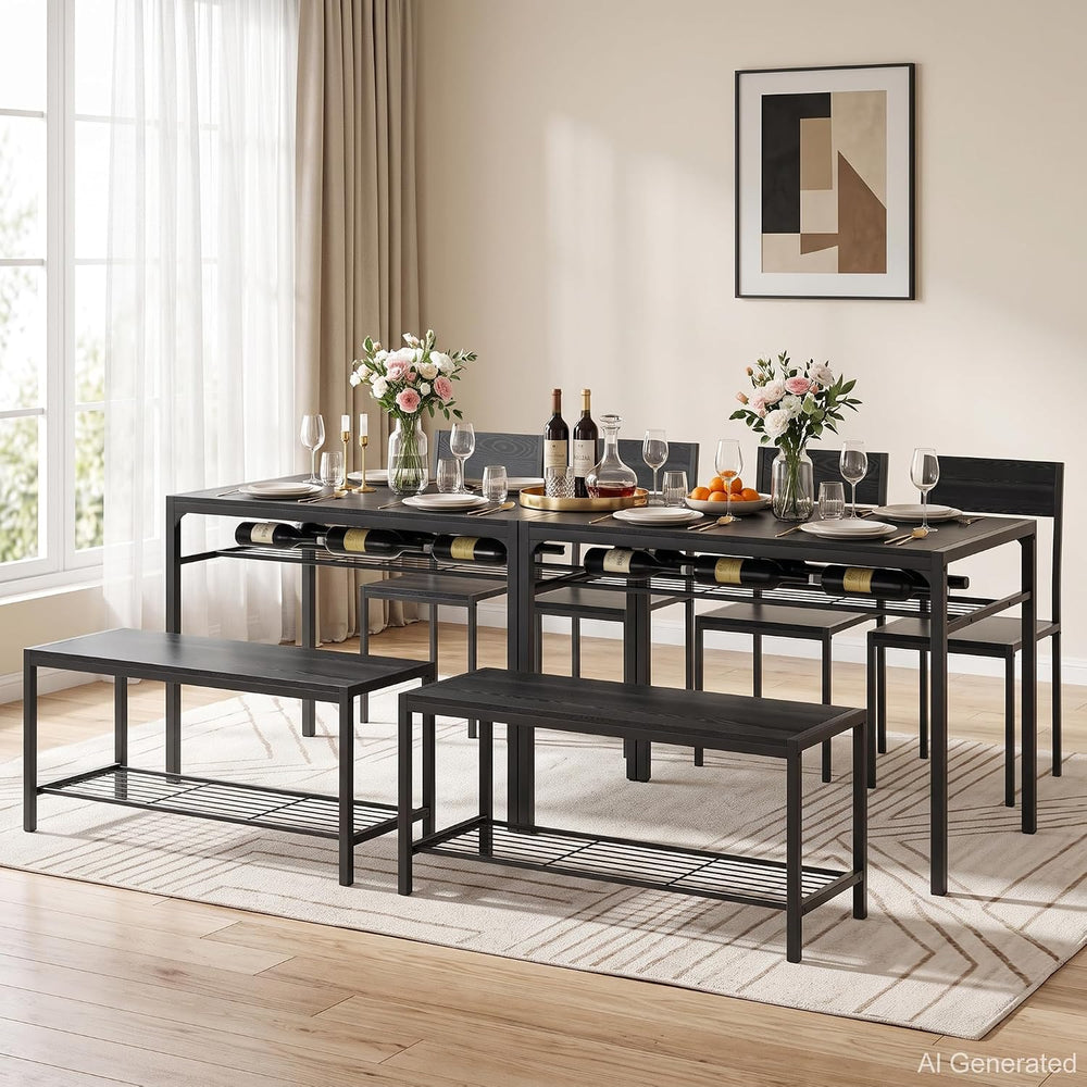 VECELO Kitchen Dining Room Table with 2 Chairs & Bench, Compact Space-Sav...