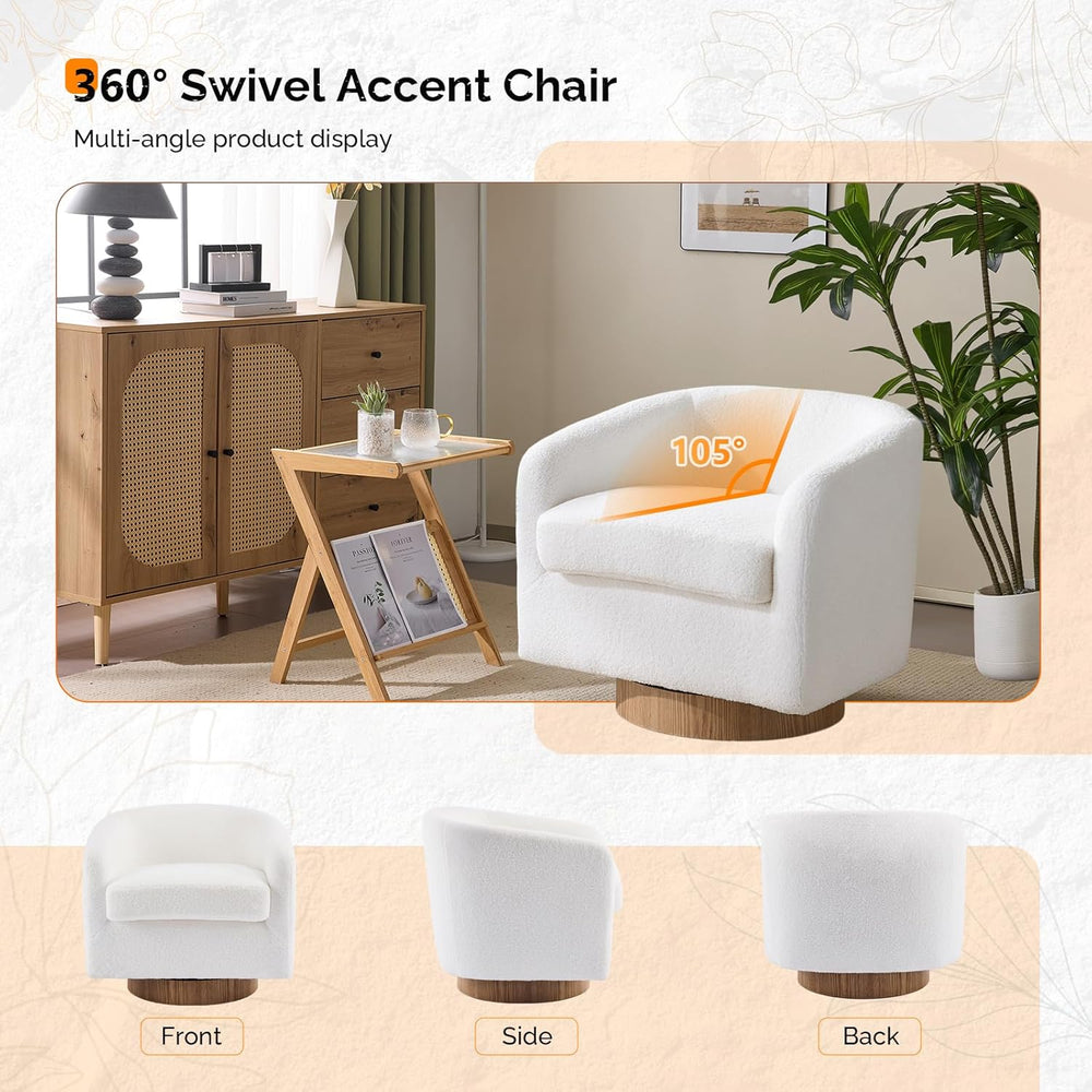 VINGLI 360°Swivel Accent Chair with Engineered Wood Base and Removable Cushio...
