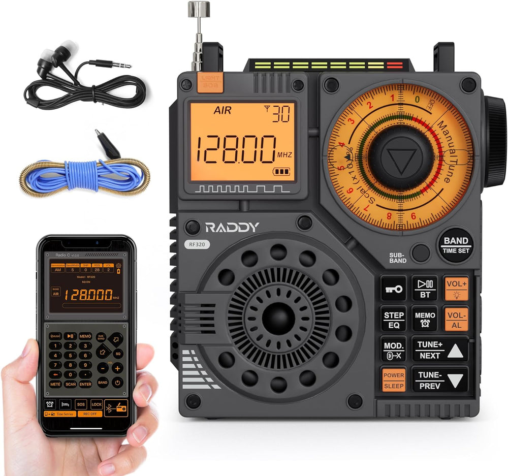 Raddy RF320 App Control Shortwave Radio, All-Band Receiver, Black