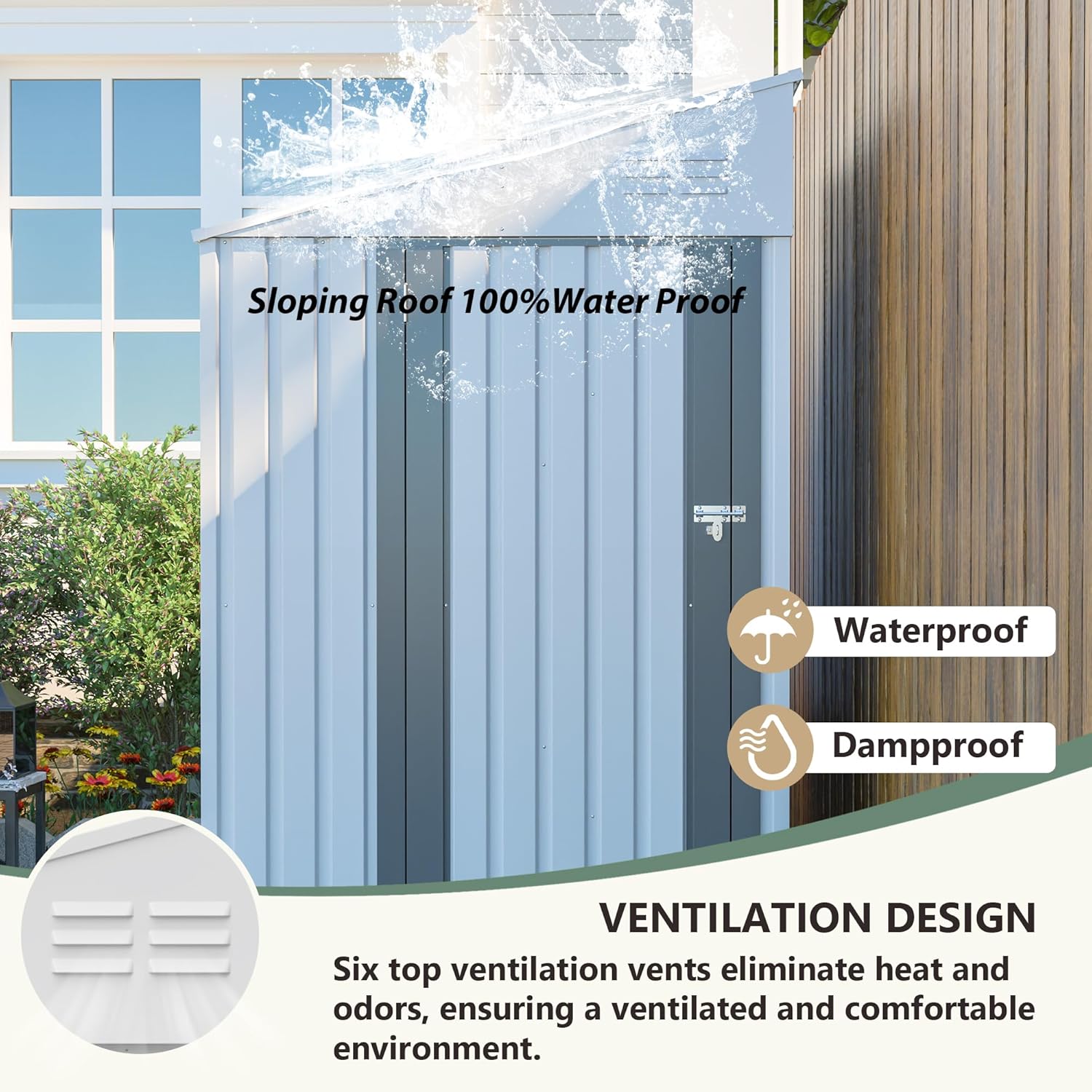 4x7 FT Outdoor Storage Shed,Lean to Lockable Metal Garden Shed Steel with Reinforced Beams,All Weather Waterproof Storage House W/Lockable Door&2 Air Vents,for Backyard,Patio,Lawn,Garden,White