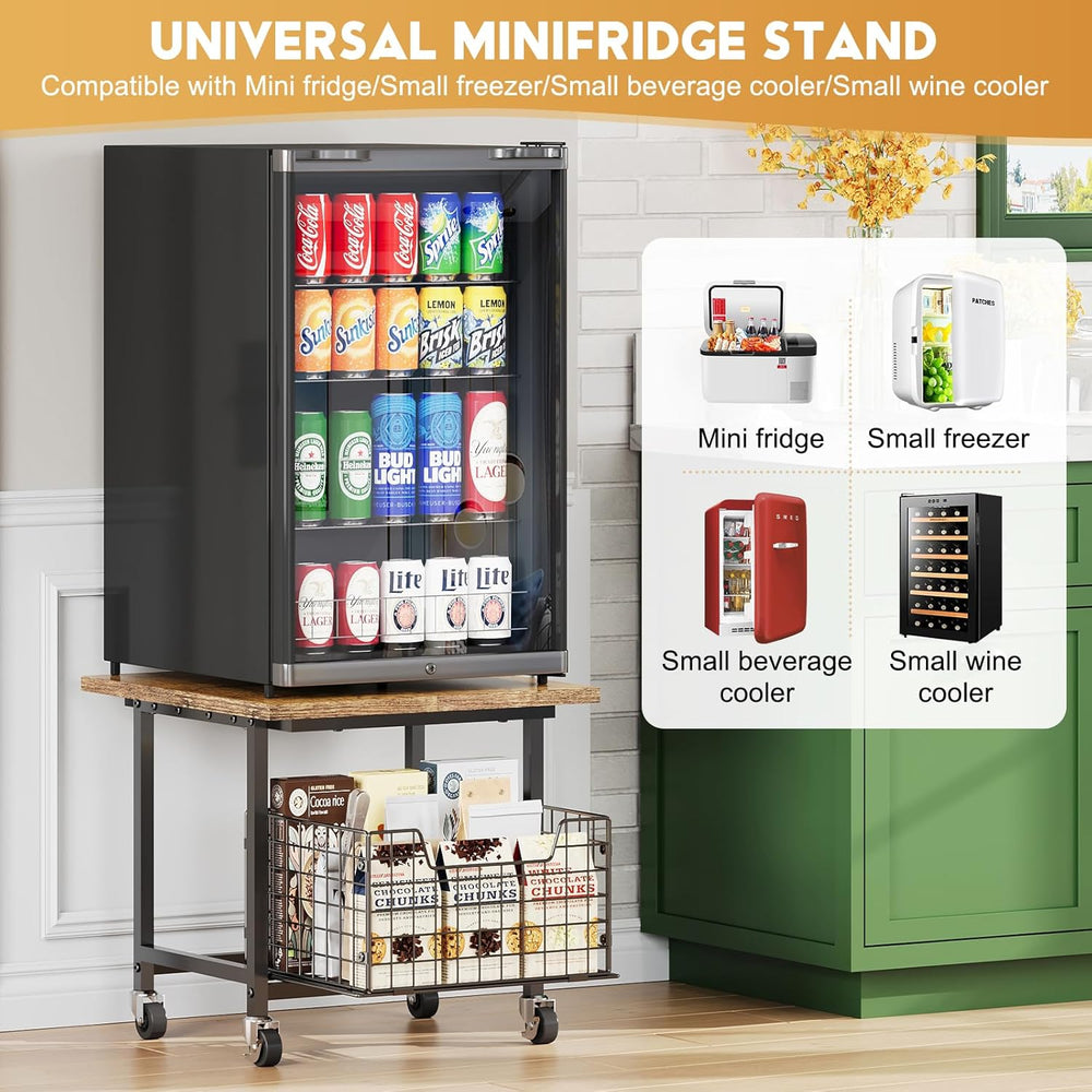 Mini Fridge Stand with Storage, Small Refrigerator Stand with Wheels, Rolling...