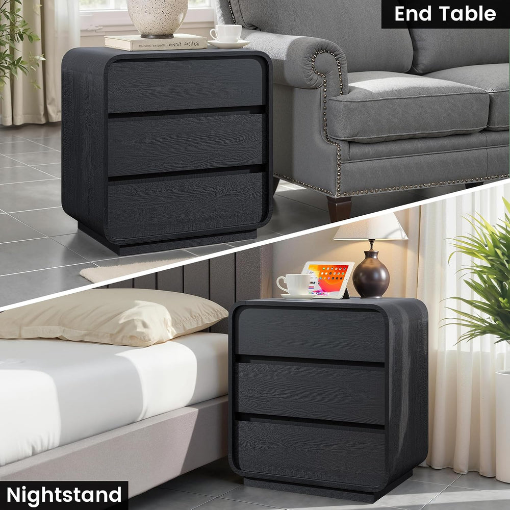 Standifurno Black Curved Night Stand Set of 2 with Charging Station, 25"...