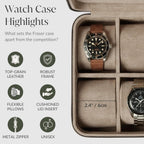TAWBURY Watch Case - 4 Slot Genuine Top-Grain Leather Watch Box for Men & Women with Extra Wide Pillows for Large Watches - Portable Wristwatch Storage for Home & Travel (Taupe)