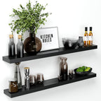 Homeforia Black Floating Shelf 48 inches, High End Solid Real Wood 48 inch Long Floating Shelves for Wall, Black Wooden 48inch Large Floating Shelves, Heavy Duty Bracket, 48 X 6.5 X 1.75 in, Set of 2