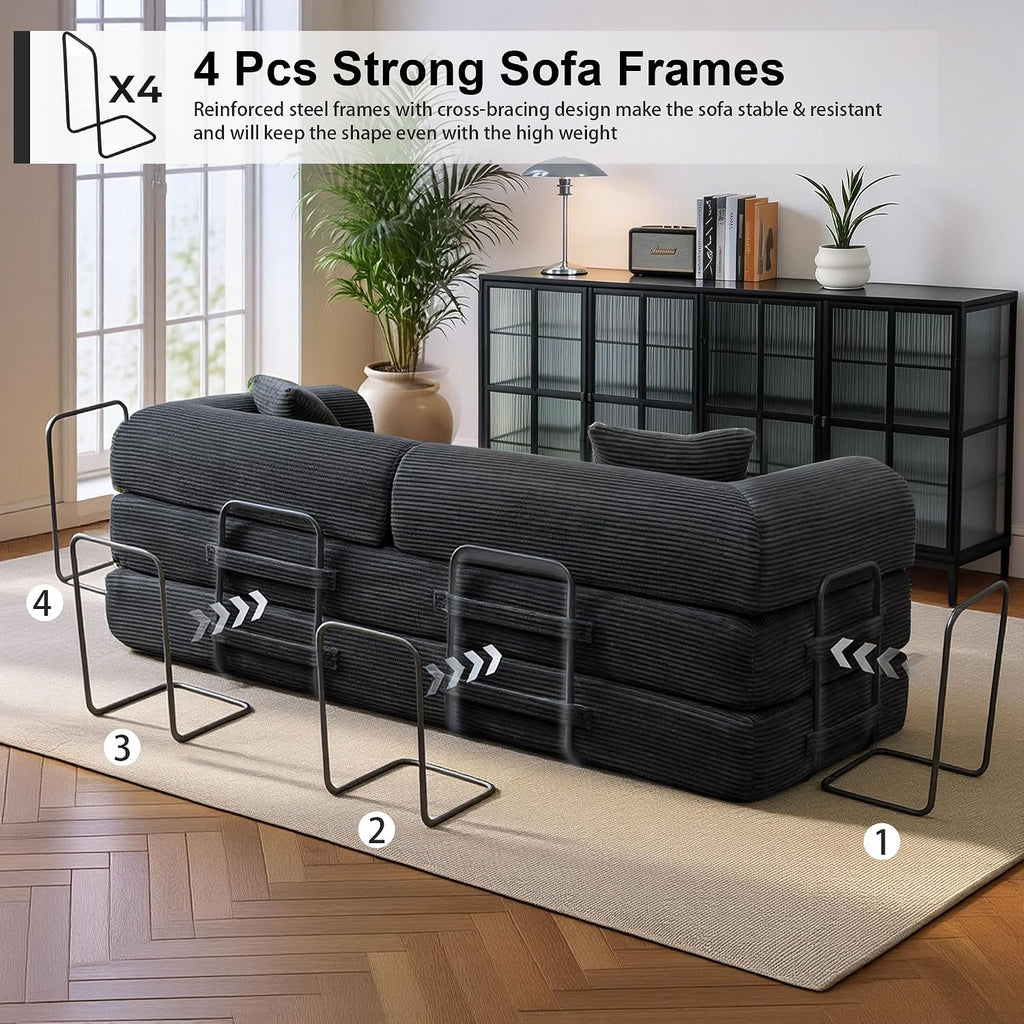 JJJ 78 inch Boneless Sofa Bed Sleeper Couch | Versatile Futon Sofa, Corduroy Fabric, Convertible Couch Bed, No Assembly